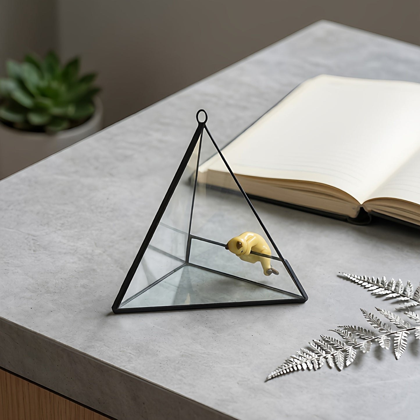 Geometric glass conservatory, triangular flower vase
