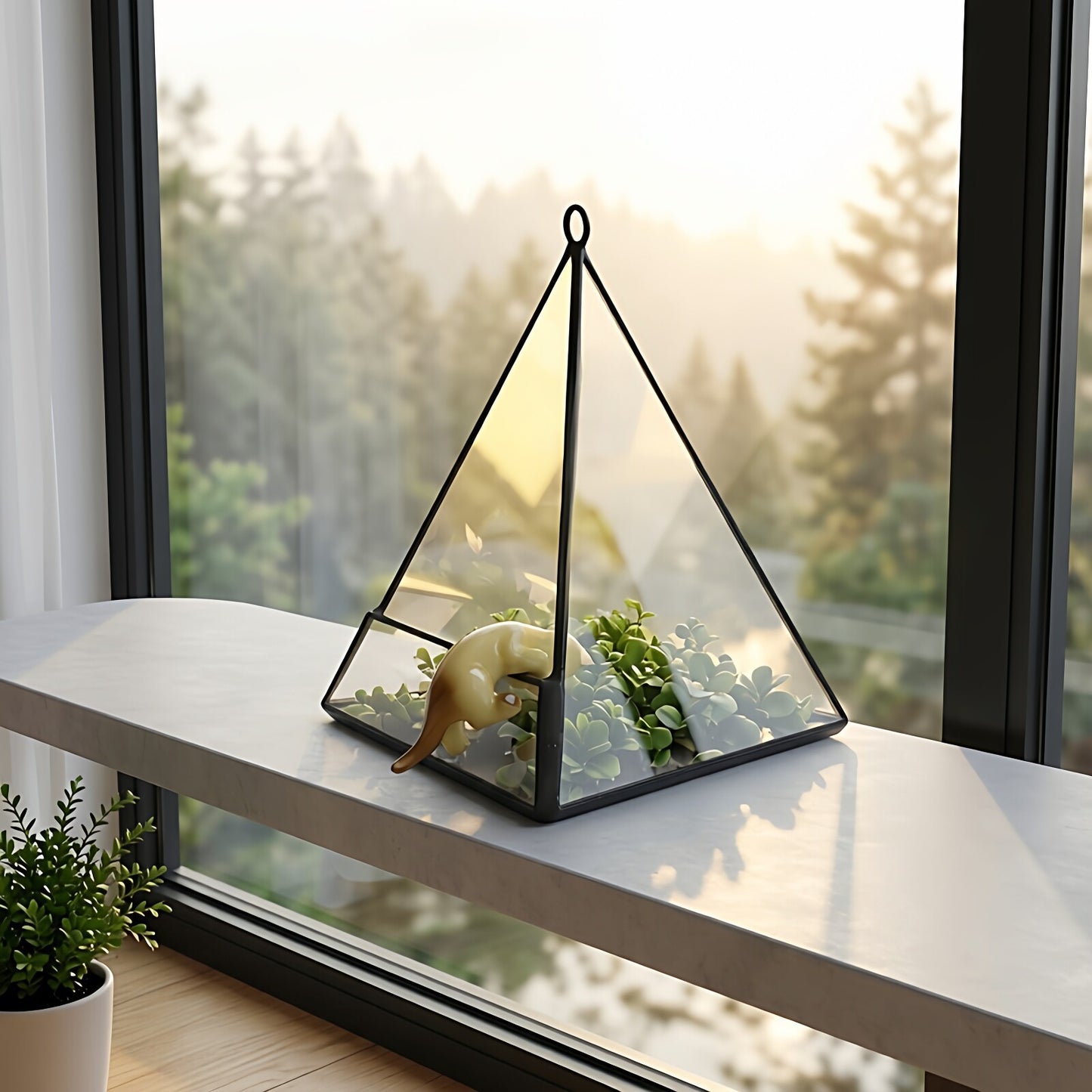 Geometric glass conservatory, triangular flower vase