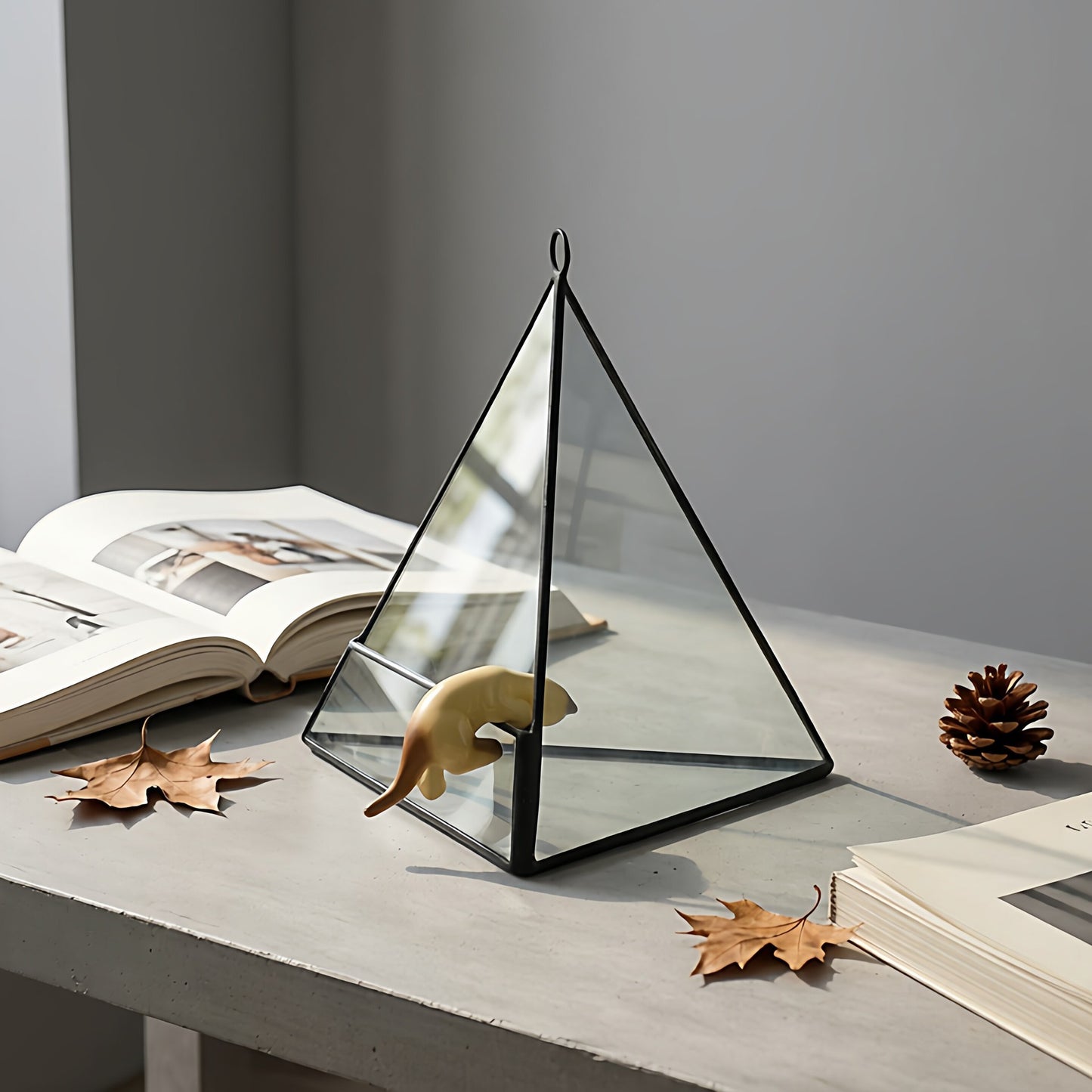 Geometric glass conservatory, triangular flower vase